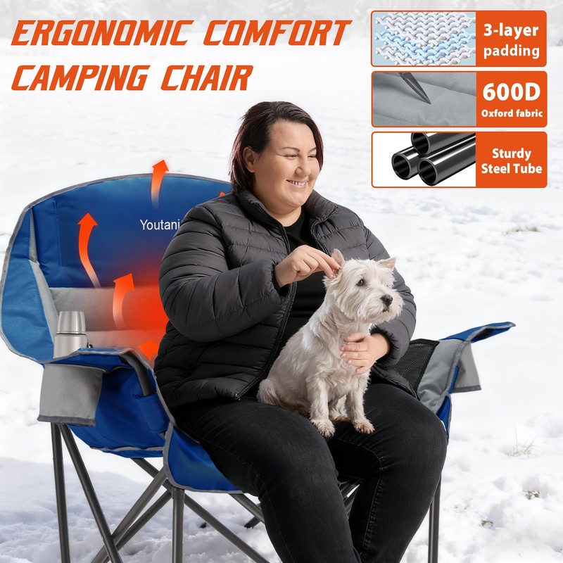 Oversized Extra Large Heated Padded Camping Chair up to 500lbs
