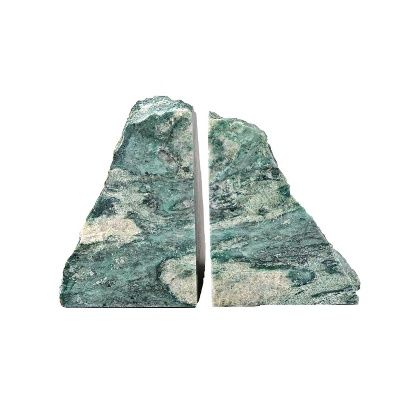AMOYSTONE Heavy Sturdy Bookends | Natural Green Mica Stone 6-8LBS