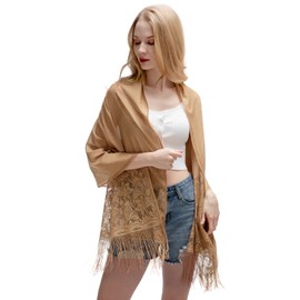 RIIQIICHY Women's Floral Lace Mesh Party Prom Wedding Shawl Scarf with Fringe