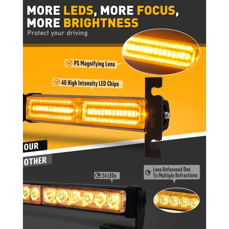 Auto 1002L Emergency Strobe Light Bar 40LED Amber Dash Safety