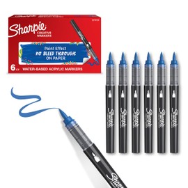 Sharpie Creative Marker Acrylic Paint Pens | Brush Tip Water-Based Paint Markers | Blue | No-Bleed Ink Writes on Most Surfaces | School & Revision Supplies | 6 Count