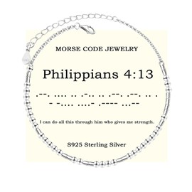 Morse Code Bracelets for Women - 925 Sterling Sliver Christian Bible Verse Morse Code Bracelets Scripture Braceles Adjustable Inspirational Faith Jewelry Religious Christian Gifts for Women Daughter (Philippians 4:13)