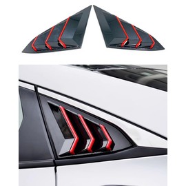 ANUNFRRE Car Accessories Fit for Honda Civic 10th Gen 2016-2021 ABS Exterior Rear Side Window Louvers Air Vent Shades Cover Blinds Trim (Glossy Black red) 2PCS Set
