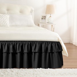 RIMELA Ruffle Bed Skirt Black Full 14 Inch Drop, Elastic Wrap Around Bed Skirts Full Size, Easy to Install Dust Ruffle, Machine Washable Soft Fabric, Multi Ruffle Bedskirt
