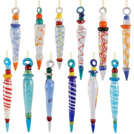 JOYIN 12 Adornos Coloridos de carámbano de Vidrio con línea de Vidrio para decoración de árbol de Navidad, árbol de Navidad de 3.5 a 3.7 Pulgadas