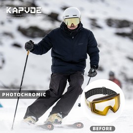 KAPVOE Photochromic ski goggles Magnetic lens, Anti-fog, UV400 protection, Suitable for men, women and teenagers Compatible with helmets Ideal for skiing snowboarding skating 05