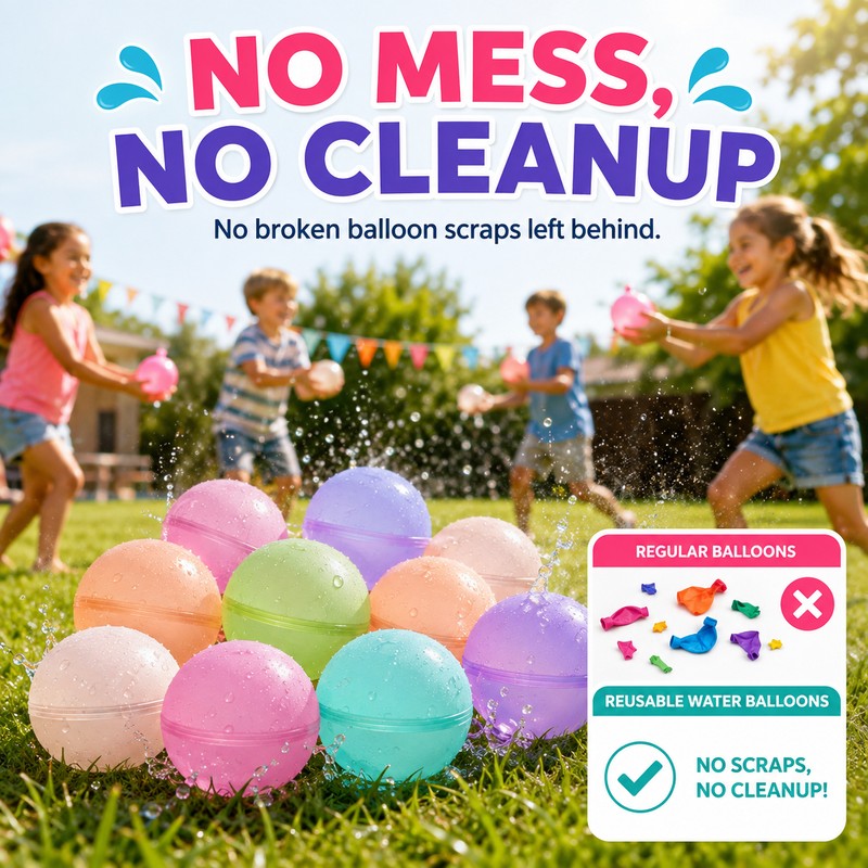 12 Pack Reusable Water Balloons – Soft Silicone Refillable Water