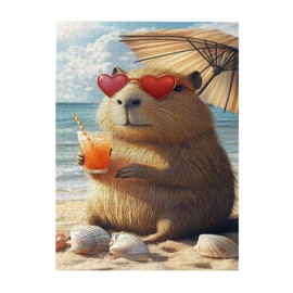 MA6GE8DE Beach Vacation Capybara Jigsaw Puzzles 500 PCS,Enjoy The Puzzle Solving Process,Funny Animal Wooden Puzzle,Challenging Brain Exercise,Creative Activity Hobbies for Adults