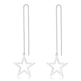 925 Sterling Silver Threader Earrings with Glass Beads Star Flower Sector Tassel Drop Dangle Long Charm Earrings Jewelry for Women, Sterling Silver, No Gemstone