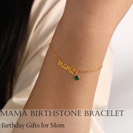 JSJOY Dainty Mama Bracelet for Women July Birthstone Bracelets Mom Birthday Gifts Ruby Crystal Mama Bracelet Birthstone Jewelry First Mothers Day Gifts for New Mom