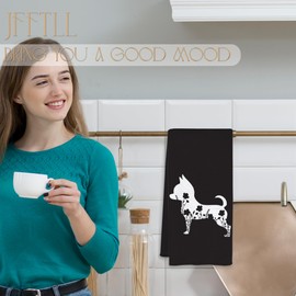 JFFTLL Chihuahua Gifts Kitchen Towels, Floral Chihuahua Dog Dish Towels for Kitchen Drying, Chihuahua Mom Gifts Hand Towels for Bathroom, Dog Bathroom Kitchen Decor, 16x24 Inch