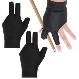Larrel Billiards Glove, Black Reusable Pool Gloves Left Hand 2 Pcs Washable Practical 3 Fingers Pool Glove for Women Men Billiard Sports Accessories