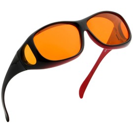 Fit Over Blue - anteojos de Bloqueo con Lente Tintada Naranja, Black Red-100% Blue Light Blocking, Talla Unica