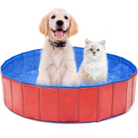 Dog Pool, Dog Pool for Small Dogs, Foldable Dog Pool, 60 x 20 cm Dog Paddling Pool, Paddling Pool for Pets, PVC Dog Pool, Cat Pool, Dog Sprinkler Pad, with Non-Slip Base Drain Valve