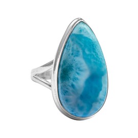 Silver Palace Natural Larimar Pear Shape Gemstone 925 Sterling Silver Split Shank Ring For Women & Girls, Metal gemstone, Larimar
