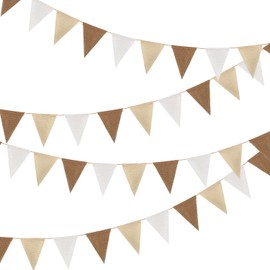 Bunting Boho Outdoor 12 Metres Garland with 36 Bunting in Brown & Beige - Rustic Fabric Garland for Garden, Wedding, Birthday, Baby Shower