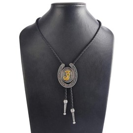 GelConnie Mens Bolo Tie Cowboy Tie Leather Necktie Western Letter Indian Bolo Tie Leather Necklace Womens Bolo Tie J