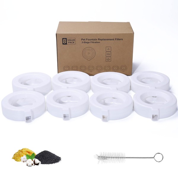 8 Packs Replacement Filter for 3.6L/4.6L/6L/8L Automatic Pet Waterer Dispenser,