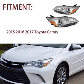 2PCS Headlights Assembly Compatible with 2015 2016 2017 Toyota Camry LE XLE Replacement Headlamps Driver and Passenger Side Chrome Housing Amber Corner