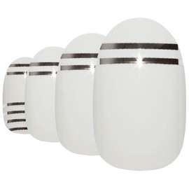 Bling Art Oval False Nails Fake Acrylic Glossy Silver White 24 Medium Tips Glue