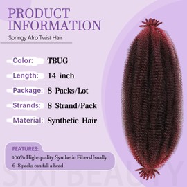 Springy Afro Twist Hair 24inch Marley Twist Braiding Hair 8 Packs Pre Separated Wrapping Hair for Soft Locs Kinky Twist Crochet Hair for Women (TBUG, 14Inch (Pack of 8))