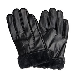 Exude Elegance with PU Mens Rabbit Fur Lined Gloves with Luxurious Rabbit Fur Lining Sheepskin Gloves, Perfect Camping Leather Gloves, Fur Lined Driving Gloves (L)