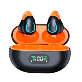 Auriculares inalámbricos de oído abierto Bluetooth con clip en mini auriculares de carga, auriculares deportivos de conducción ósea para entrenamiento, conducción y caminar (negro (naranja))