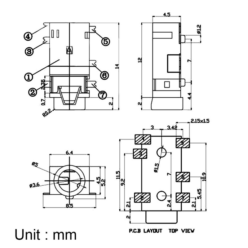 sourcing map Audio Socket Connector PCB Internal Socket 6 Pin
