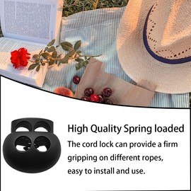 Zucosue 30 pcs Spring Cord Lock End Stopper Fastener, Double Hole Spring Stopper Fastener, Slider Clip Double Hole, Double Hole Elastic Cord Adjuster for Clothing, Shoelaces, Backpack, Lanyard(black