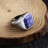 Herren Ring Silber, Edelstahl Männer Ringe 22MM Breiter Siegelring Lapislazuli