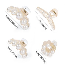 Mehayi 4 PCS Large Pearl Hair Claw Clips for Women Girls, Hair Barrette Clamps for Thick Thin Hair, Fashion Hair Accessories Headwear Styling Tools for Party Wedding