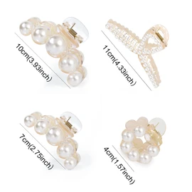 Mehayi 4 PCS Large Pearl Hair Claw Clips for Women Girls, Hair Barrette Clamps for Thick Thin Hair, Fashion Hair Accessories Headwear Styling Tools for Party Wedding
