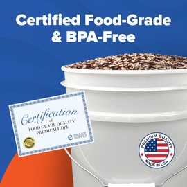 5 Gallon Bucket Only, Made in USA, Food Grade, Durable 90 Mil All Purpose Pail, Contains No BPA Plastic, Premium HPDE, Lids Not Included (White, 12)