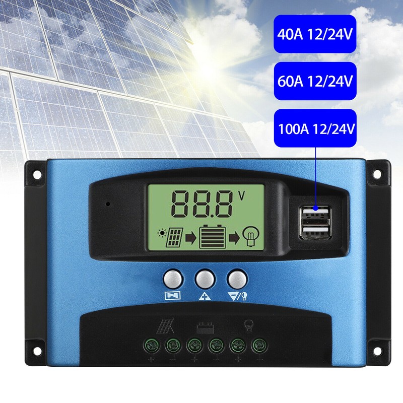 Solar Charge Controller 12V 24V Intelligent Identification MPPT Charging LCD