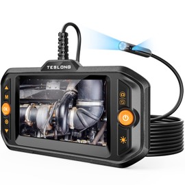 Teslong Dual Lens Endoscope Inspection Camera, 4.3 Inch Screen Inspection Camera with Light, IP67 Waterproof Borescope Inspection Camera, 16.5FT Semi-Rigid Cable (No SD Card)