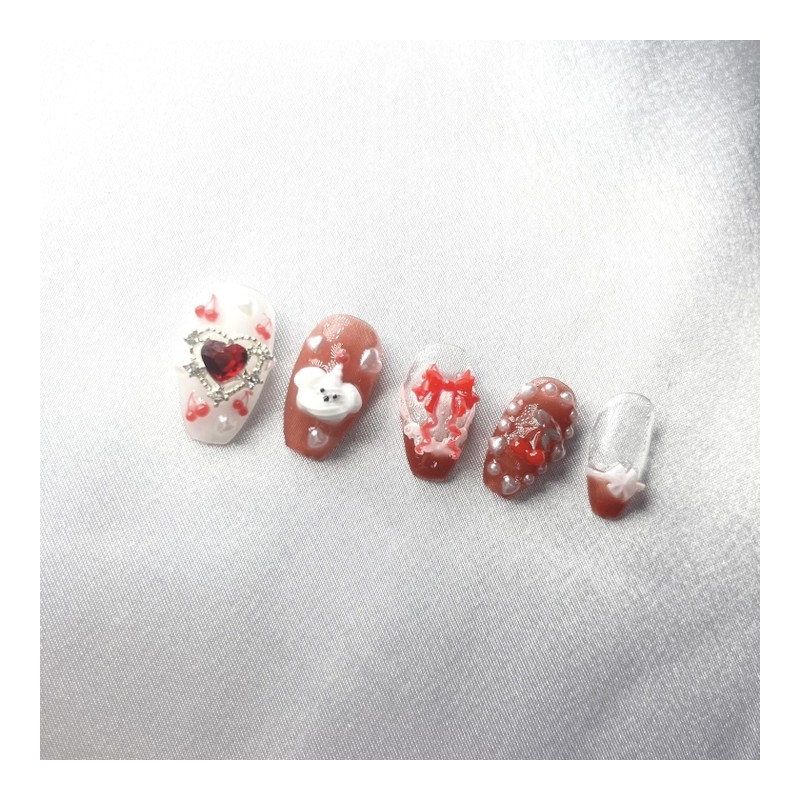 [Premium Handmade Nails] Cherry Bonbon Eau Chocolat - Stiletto /