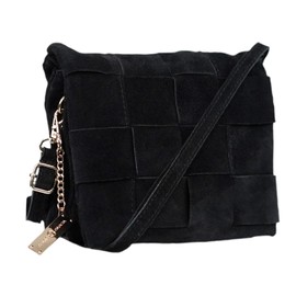 Premium Italian Leather Handmade in Florence, Italy. Suede Crossbody Bag for Women with a Detachable Chain Strap. Mariale Collection Made in Italy (Black)