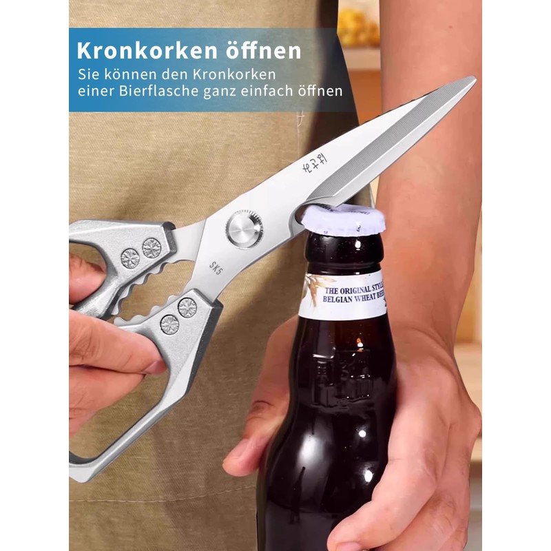 Multifunctional kitchen scissors made of stainless steel, sharp blade: robust