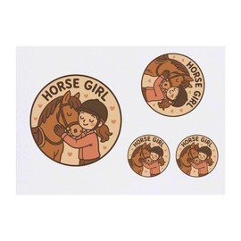 4 x 'Horse Girl' Temporary Tattoos - Water Resistant, Skin-Safe, Non-Toxic Transfers, Mixed Sizes (TO00086104)