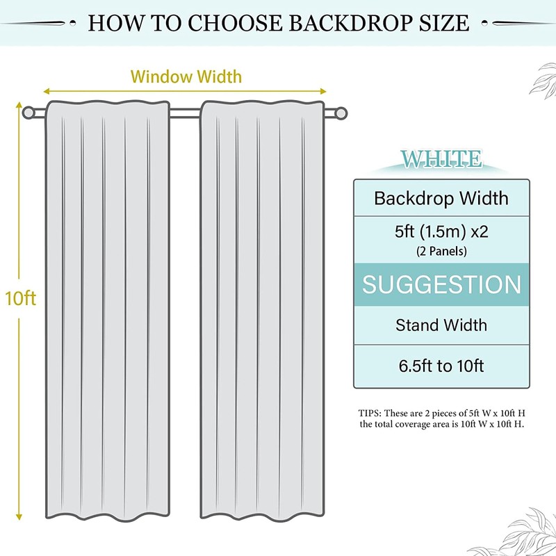White Chiffon Backdrop Curtain 10ftx10ft Sheer Backdrop Wrinkle-Free Fabric Drape