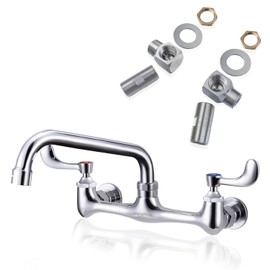 Sepaitek Leak-Free Kitchen Faucet Wall Mount 8" Center 8" Swivel Spout, Commercial Sink Faucet 2 Hole 2 Wrist Blade Handles, Industrial Restaurant Compartment Sink, 1/2" NPT Thread, Brass