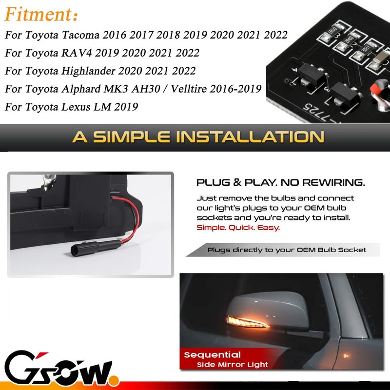 GSOWO LED Side Mirrors Sequential Dynamic Turn Signal Lights Indicator