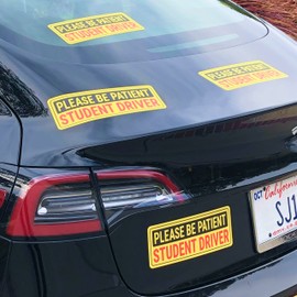 Stickios Non-Magnetic Student Driver Stickers - Removable Vinyl Decal Signs for Cars & Windows - Made in USA (10x4 inches, 4-Pack)