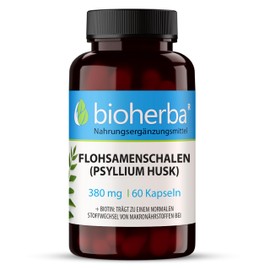 Flohsamenschalen Kapseln - 380 mg, 60 Stück - Gemahlen Reines Psyllium Husk Pulver und Biotin für maximale Wirksamkeit und Gesundheit von BIOHERBA