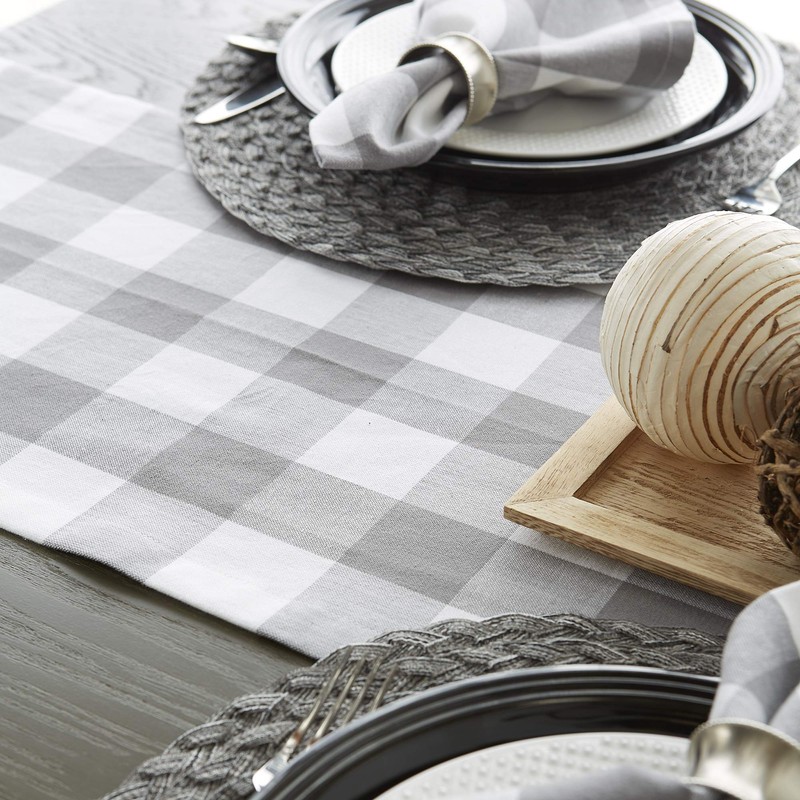 DII CAMZ11457 Gray & White Buffalo Check Woven Table Runner,