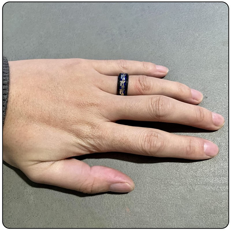 Fusamk Fashion Carbon Fiber Band Ring Stainless Steel Dragon Ring(Black(11))