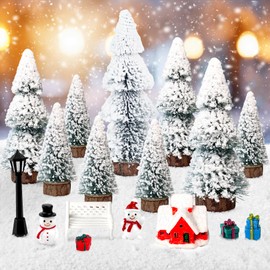 ROLLWAY Mini Christmas Tree with Snow Miniature Figures Set, Artificial Christmas Tree, Small White Artificial Christmas Tree, Decorative Christmas Trees, Small Christmas Trees, Christmas Decoration