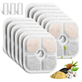 12 Stück Trinkbrunnenfilter für die Katzen-Wasserbrunnen, Katzenbrunnen Filter für 2L/2,5L Trinkbrunnen Dreifach-Filterung Ersatzfilter Ersatzfilter für Automatischen Wasserspender, 3 Schläuche