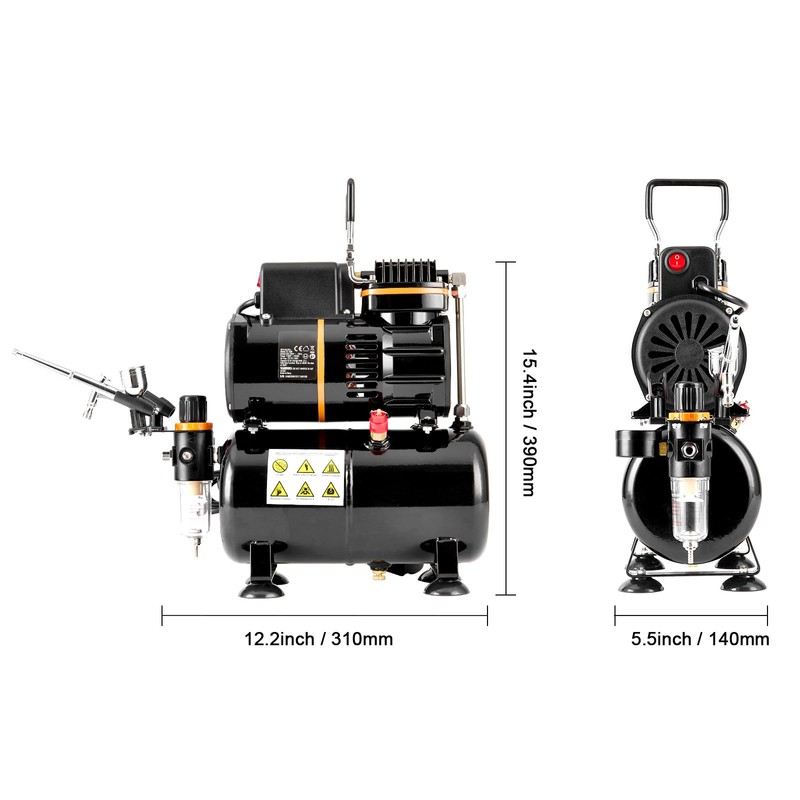 Happybuy Airbrush Kit, Dual Fan Compressor with 3.5L Tank, 0.3mm