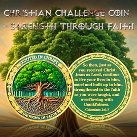 ASmileIndeep Tree of Life Faith Christian Challenge Coin – Rooted in Christ Coin Bible Verse Colossians 2:6-7 Jesus Religious Token - Faith and Strength Coin Good Luck Christian Inspirational Gift (B)